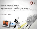 Lucy fell in front of the train